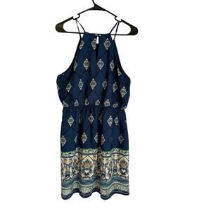 Monteau Los Angeles Women's Large Halter Blue Sun Dress Spring Wardrobe